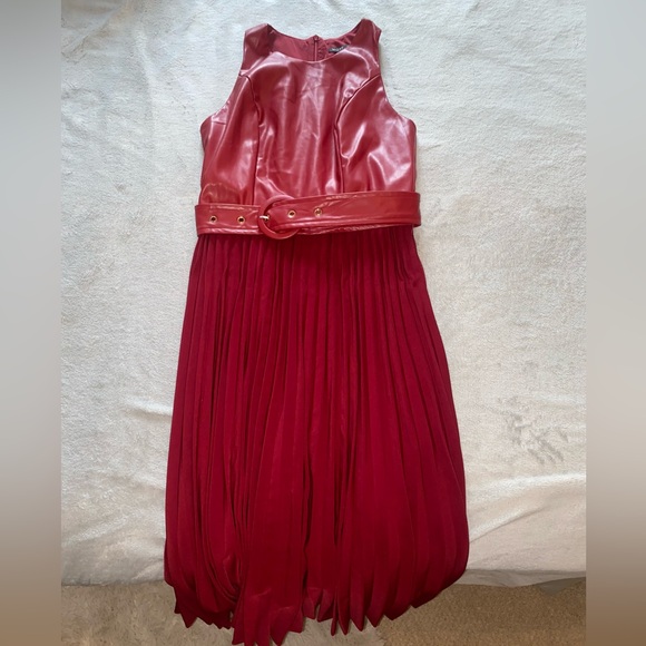 Red and Burgundy Pleated Dress - Picture 2 of 4